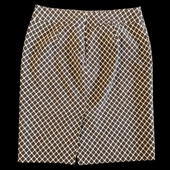 Ann Taylor Brown White Checkered pencil Skirt cotton office siren sz 6 992 - Picture 9 of 10